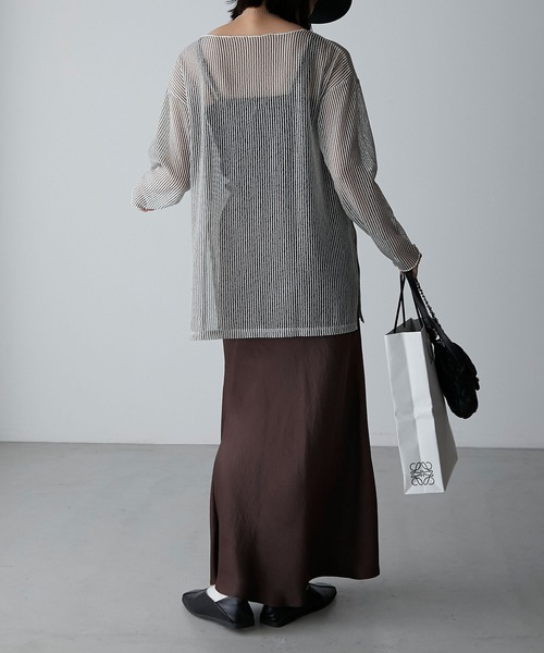 Anss.me(アンスミー)の「【Anss.me】オーバーサイズシアーストライプカットソー(Tシャツ/カットソー・レディース・ベージュ/アイボリー/ブラック/グレー・FREE)」の19枚目の写真