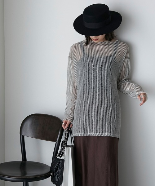 Anss.me(アンスミー)の「【Anss.me】オーバーサイズシアーストライプカットソー(Tシャツ/カットソー・レディース・ベージュ/アイボリー/ブラック/グレー・FREE)」の20枚目の写真
