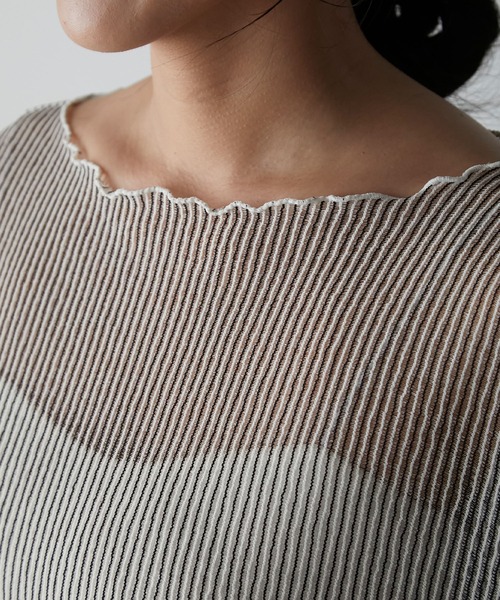 Anss.me(アンスミー)の「【Anss.me】オーバーサイズシアーストライプカットソー(Tシャツ/カットソー・レディース・ベージュ/アイボリー/ブラック/グレー・FREE)」の7枚目の写真