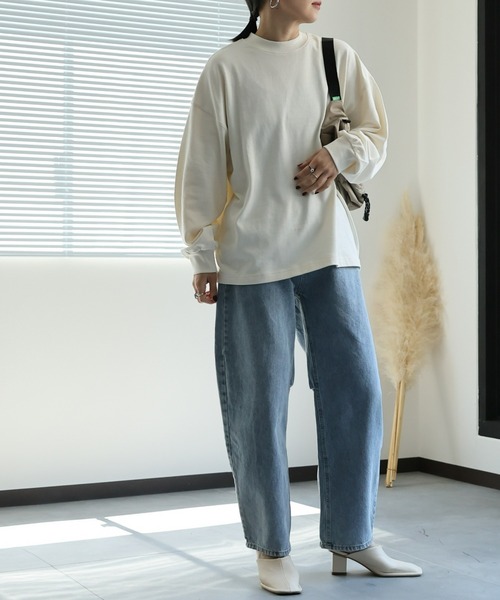 ap retro（アプレトロ）の「【USAコットン】モックネックロングスリーブTシャツ / ロンT / 長袖T（Tシャツ/カットソー・レディース・ブラック/チャコールグレー/オフホワイト/アイボリー/ネイビー/ブラウン/グレイッシュベージュ/杢グレー・FREE）」の12枚目の写真