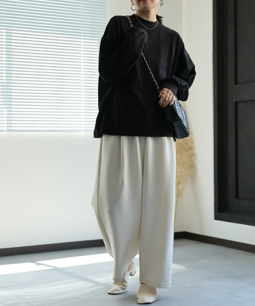 ap retro（アプレトロ）の「【USAコットン】モックネックロングスリーブTシャツ / ロンT / 長袖T（Tシャツ/カットソー・レディース・ブラック/チャコールグレー/オフホワイト/アイボリー/ネイビー/ブラウン/グレイッシュベージュ/杢グレー・FREE）」の19枚目の写真