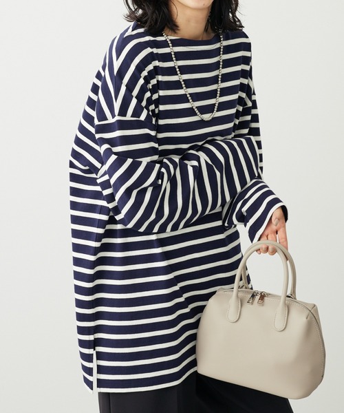 Green Parks(グリーンパークス)の「ボーダーゆるチュニック(チュニック・レディース・オフホワイト/レッド/ブルー/ネイビー・FREE)」の2枚目の写真