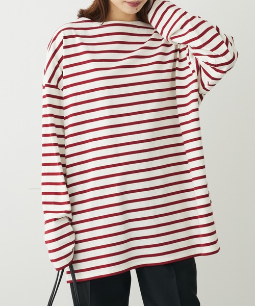 Green Parks(グリーンパークス)の「ボーダーゆるチュニック(チュニック・レディース・オフホワイト/レッド/ブルー/ネイビー・FREE)」の4枚目の写真