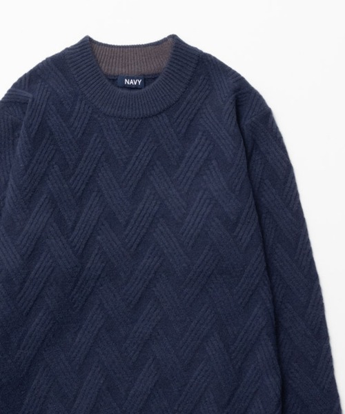 NAVY(ネイビー)の「NAVY 幾何学柄ニット(ニット/セーター・メンズ・ベージュ/ブラック/ホワイト/ネイビー・S/XL/L/M)」の4枚目の写真