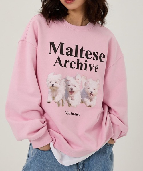 WaiKei(ワイケイ)の「【UNISEX】Wai Kei(ワイケイ YK Studio)/Malteseクループルオーバー マルチーズ(ウラケ) 2986900(スウェット・レディース・ネイビー/アイボリー/ライトグレー/グレー/グリーン/ベビーピンク・MEDIUM/LARGE)」の6枚目の写真