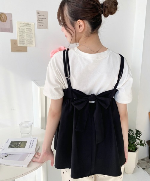 セール】リネンライクバックリボンWストラップキャミビスチェ
