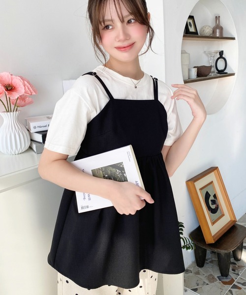 セール】リネンライクバックリボンWストラップキャミビスチェ