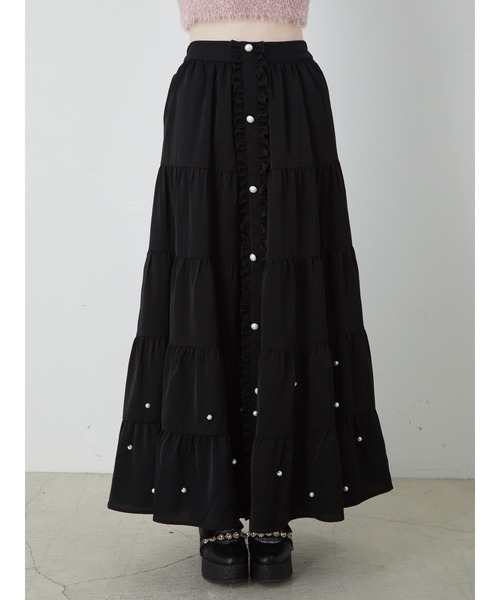 Ank Rouge（アンクルージュ）の「パールティアードロングスカート（スカート・レディース・ホワイト/ブラック/ピンク・M）」の6枚目の写真