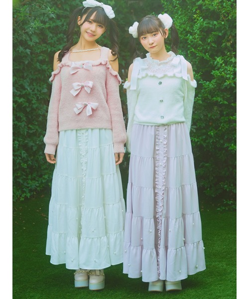 Ank Rouge（アンクルージュ）の「パールティアードロングスカート（スカート・レディース・ホワイト/ブラック/ピンク・M）」の5枚目の写真