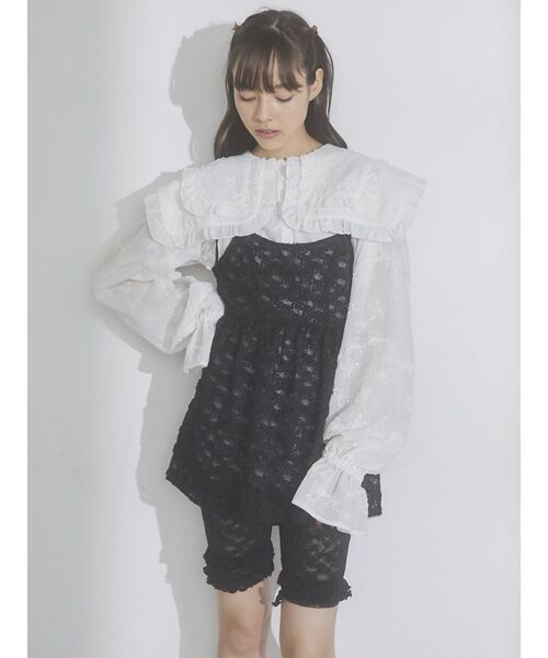 merry jenny（メリージェニー）の「ribbonチュールキャミチュニック（キャミソール・レディース・ブラック/オフホワイト・FREE）」の13枚目の写真
