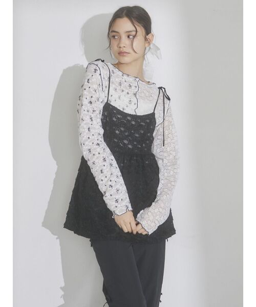 merry jenny（メリージェニー）の「ribbonチュールキャミチュニック（キャミソール・レディース・ブラック/オフホワイト・FREE）」の18枚目の写真
