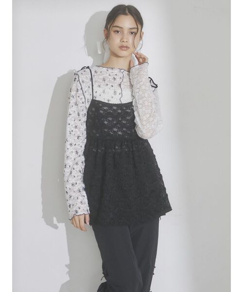 merry jenny（メリージェニー）の「ribbonチュールキャミチュニック（キャミソール・レディース・ブラック/オフホワイト・FREE）」の19枚目の写真