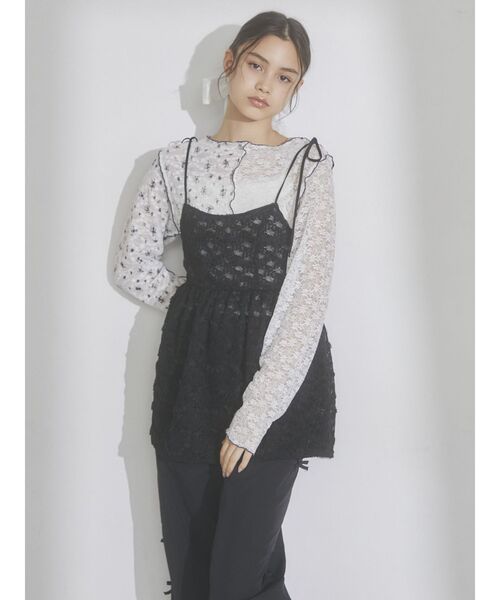 merry jenny（メリージェニー）の「ribbonチュールキャミチュニック（キャミソール・レディース・ブラック/オフホワイト・FREE）」の20枚目の写真