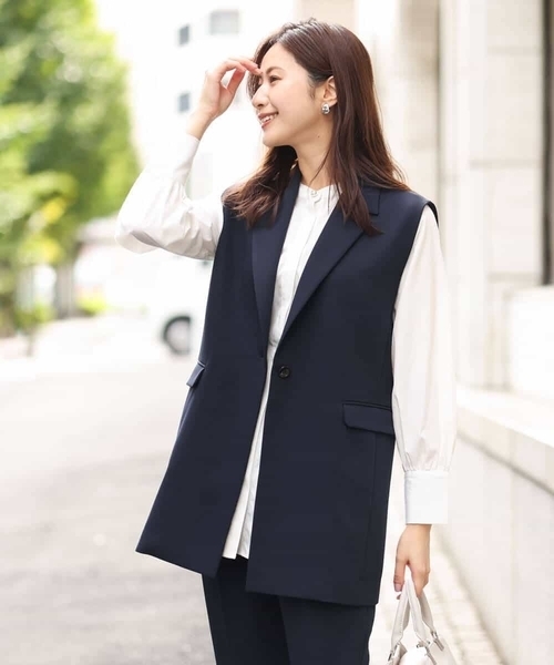 MK MICHEL KLEIN(エムケーミッシェルクラン)の「ロングジレ/制菌加工/洗える(ベスト・レディース・ネイビー/グレイッシュベージュ・38)」の9枚目の写真