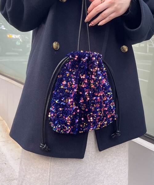 fredy emue(フレディエミュ)の「ベロアスパンコール巾着ショルダーバッグ(ショルダーバッグ・レディース・グレー/ブラック/ネイビー・FREE)」の10枚目の写真