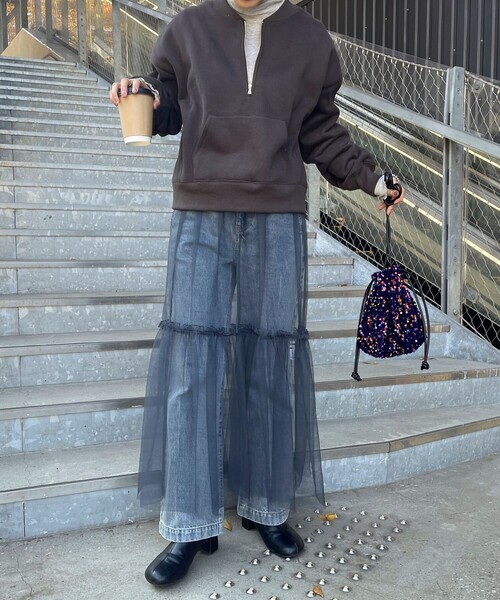 fredy emue(フレディエミュ)の「ベロアスパンコール巾着ショルダーバッグ(ショルダーバッグ・レディース・グレー/ブラック/ネイビー・FREE)」の19枚目の写真