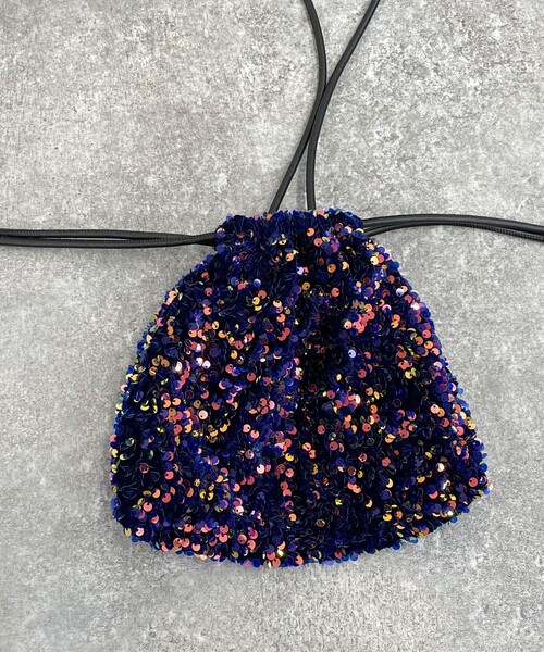 fredy emue(フレディエミュ)の「ベロアスパンコール巾着ショルダーバッグ(ショルダーバッグ・レディース・グレー/ブラック/ネイビー・FREE)」の14枚目の写真