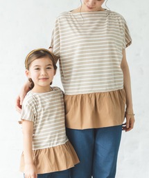 pairmanon（ペアマノン）の「【ママとおそろい】ボーダー裾フリルガールズTシャツ（Tシャツ/カットソー・キッズ）」