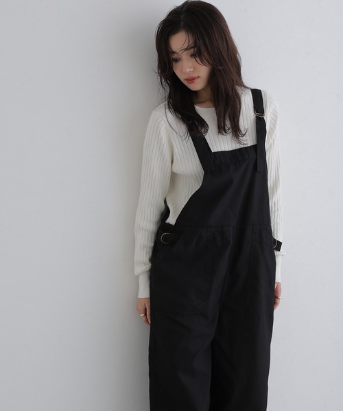 ElegChic(エレグシック)の「ベイカーワイドサロペットパンツ(サロペット/オーバーオール・レディース・カーキ/ブラック/ベージュ・XL/3L/4L/L/M)」の7枚目の写真