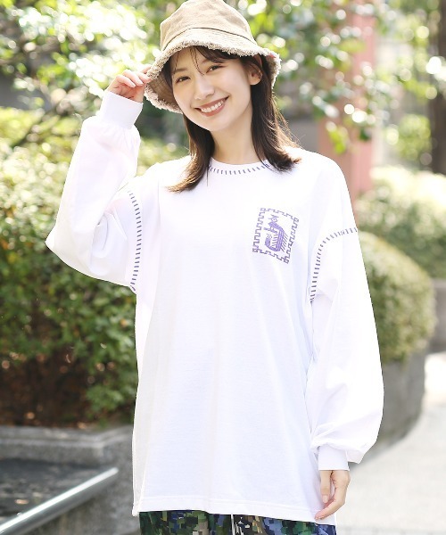 あちゃちゅむ　むちゃちゃ　ディズニーコラボ　バンビ　カットソー　長袖　36 カラーステッチ刺繍ロングTシャツ（Tシャツ/カットソー）｜チチカカ