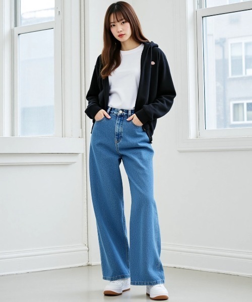 Dickies（ディッキーズ）の「Dickies/ディッキーズ 別注 オーバーサイズ 裏起毛 ミニロゴワッペン ワンポイント刺繍 スウェット ジップアップパーカー/長袖 トップス フルジップパーカー/レディース メンズ（パーカー・メンズ・グレー/ブラック/アッシュグレー/ネイビー・L/XL/M）」の21枚目の写真