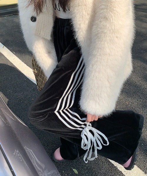 レディースラテンパンツ　ウエストベロア　サイドベロアリボン レディースラテンパンツ ウエストベロア サイドベロアリボン