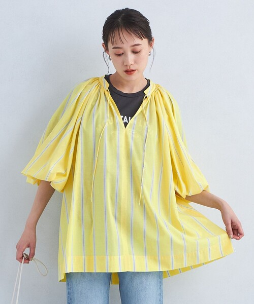 green label relaxing（グリーンレーベルリラクシング）の「［size SHORTあり］ボリュームスリーブ チュニック ブラウス（シャツ/ブラウス・レディース・ブラック/ホワイト/ピンク/ロイヤルブルー/その他1・FREE/SHORT）」の5枚目の写真