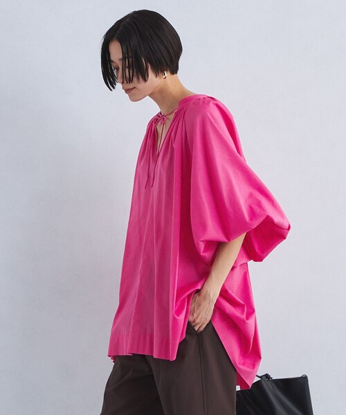 green label relaxing（グリーンレーベルリラクシング）の「［size SHORTあり］ボリュームスリーブ チュニック ブラウス（シャツ/ブラウス・レディース・ブラック/ホワイト/ピンク/ロイヤルブルー/その他1・FREE/SHORT）」の4枚目の写真