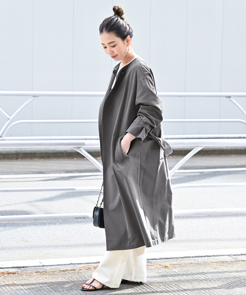 B.C STOCK(ベーセーストック)の「ノーカラートレンチ(トレンチコート・レディース・ブラック/ベージュ・FREE)」の15枚目の写真