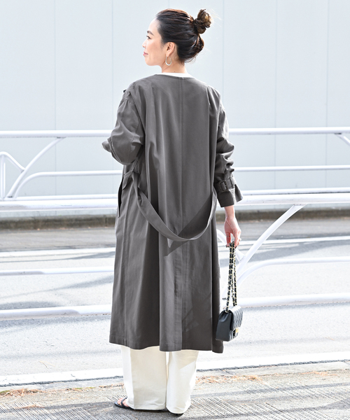 B.C STOCK(ベーセーストック)の「ノーカラートレンチ(トレンチコート・レディース・ブラック/ベージュ・FREE)」の16枚目の写真