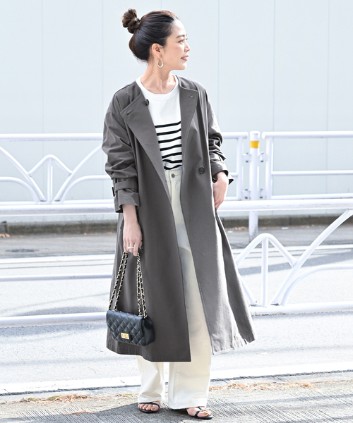 B.C STOCK(ベーセーストック)の「ノーカラートレンチ(トレンチコート・レディース・ブラック/ベージュ・FREE)」の17枚目の写真