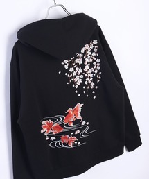 和柄ジップパーカー(富士×舞妓・龍虎・白熊×稲妻・桜×金魚・鯉)