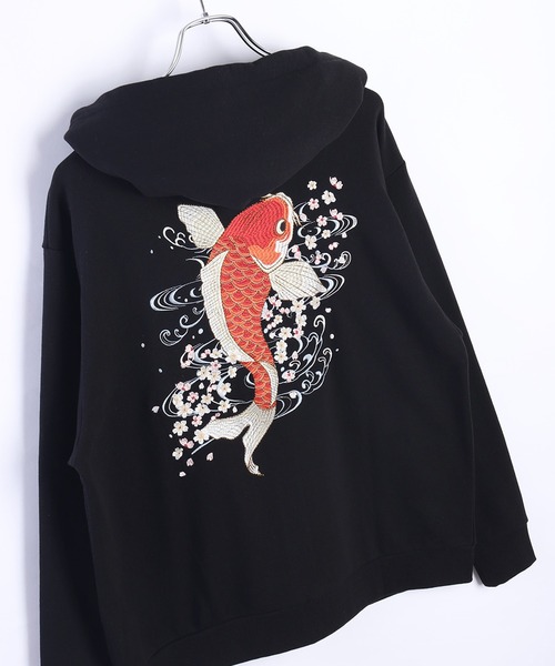 和柄ジップパーカー(富士×舞妓・龍虎・白熊×稲妻・桜×金魚・鯉