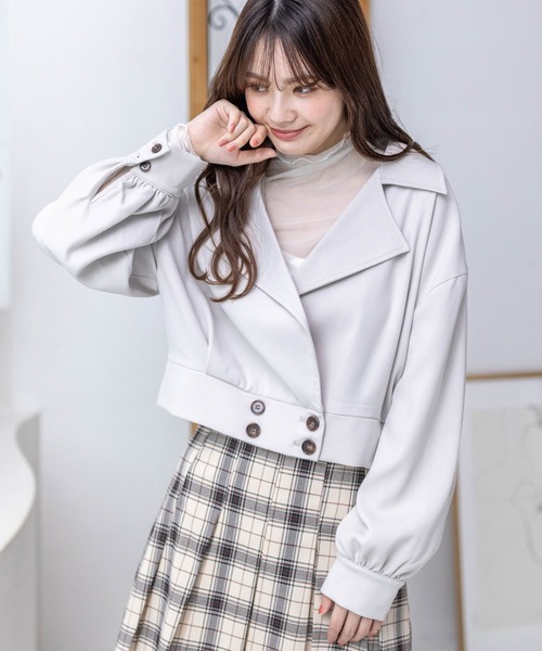 clear（クリア）の「Aラインミドル丈トレンチジャケット≪2024SS新作≫（トレンチコート・レディース・ミント/アイボリー・F）」の2枚目の写真