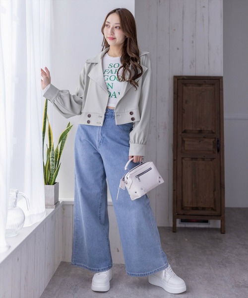 clear（クリア）の「Aラインミドル丈トレンチジャケット≪2024SS新作≫（トレンチコート・レディース・ミント/アイボリー・F）」の14枚目の写真