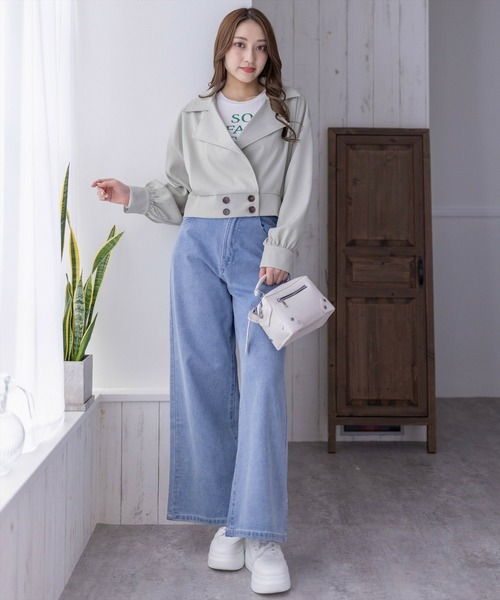 clear（クリア）の「Aラインミドル丈トレンチジャケット≪2024SS新作≫（トレンチコート・レディース・ミント/アイボリー・F）」の15枚目の写真