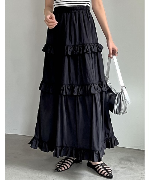 極美品★ユナイテッドアローズ タフタ フリルスカート 黒 38 完売品 ユナイテッドアローズ シャンブレータフタプリーツスカート ブラック