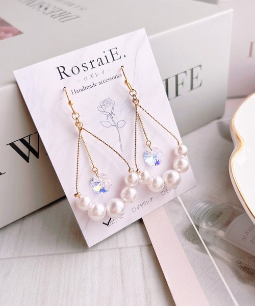 tone(トーン)の「【RosraiE】クリスタルガラスドロップパール ピアス(MA)(ピアス(両耳用)・レディース・ゴールド・FREE)」の1枚目の写真