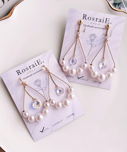 tone(トーン)の「【RosraiE】クリスタルガラスドロップパール ピアス(MA)(ピアス(両耳用)・レディース・ゴールド・FREE)」の3枚目の写真