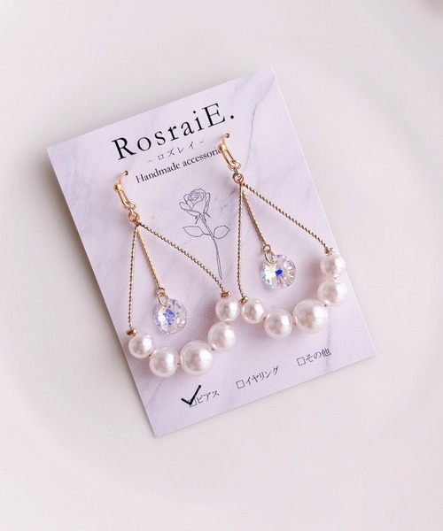 tone(トーン)の「【RosraiE】クリスタルガラスドロップパール ピアス(MA)(ピアス(両耳用)・レディース・ゴールド・FREE)」の4枚目の写真