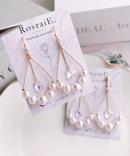 tone(トーン)の「【RosraiE】クリスタルガラスドロップパール ピアス(MA)(ピアス(両耳用)・レディース・ゴールド・FREE)」の6枚目の写真