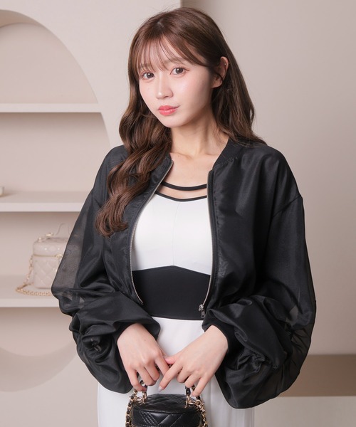 LIPSERVICE（リップサービス）の「シアーギャザーブルゾン（ブルゾン・レディース・ホワイト/ブラック・FREE）」の2枚目の写真