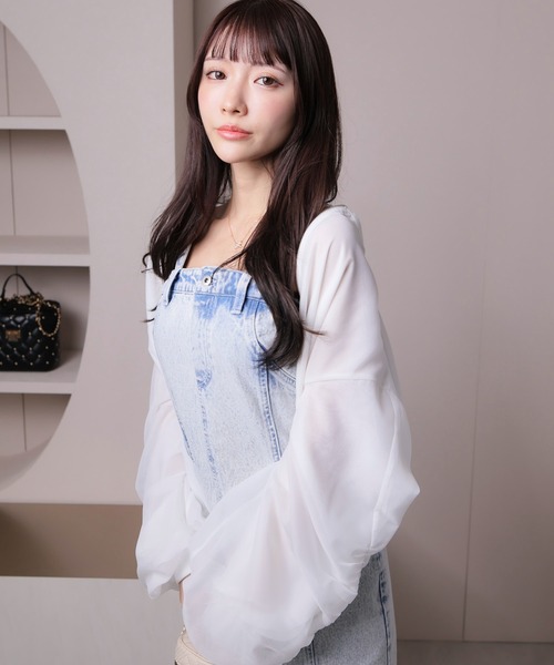 LIPSERVICE（リップサービス）の「シアーギャザーブルゾン（ブルゾン・レディース・ホワイト/ブラック・FREE）」の4枚目の写真