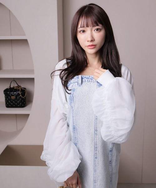 LIPSERVICE（リップサービス）の「シアーギャザーブルゾン（ブルゾン・レディース・ホワイト/ブラック・FREE）」の5枚目の写真