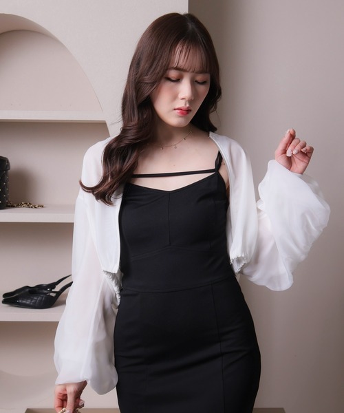 LIPSERVICE（リップサービス）の「シアーギャザーブルゾン（ブルゾン・レディース・ホワイト/ブラック・FREE）」の7枚目の写真