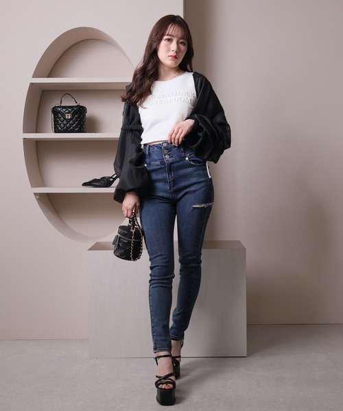 LIPSERVICE（リップサービス）の「シアーギャザーブルゾン（ブルゾン・レディース・ホワイト/ブラック・FREE）」の16枚目の写真