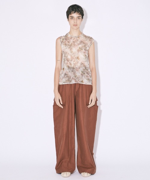 beautiful people（ビューティフルピープル）の「sheer flower printed jersey tank top（Tシャツ/カットソー・レディース・ピンクベージュ・38/36）」の2枚目の写真