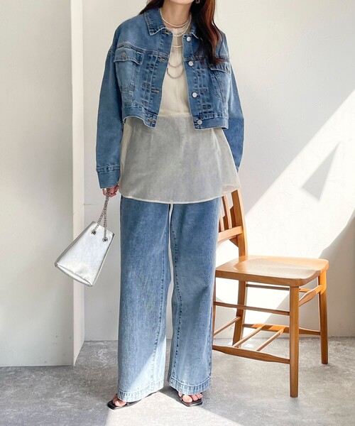 fredy emue(フレディエミュ)の「クロップド丈デニムジャケット(デニムジャケット・レディース・ネイビー/サックスブルー・38)」の3枚目の写真