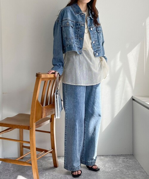 fredy emue(フレディエミュ)の「クロップド丈デニムジャケット(デニムジャケット・レディース・ネイビー/サックスブルー・38)」の4枚目の写真