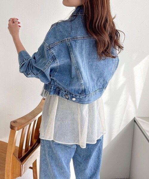 fredy emue(フレディエミュ)の「クロップド丈デニムジャケット(デニムジャケット・レディース・ネイビー/サックスブルー・38)」の8枚目の写真